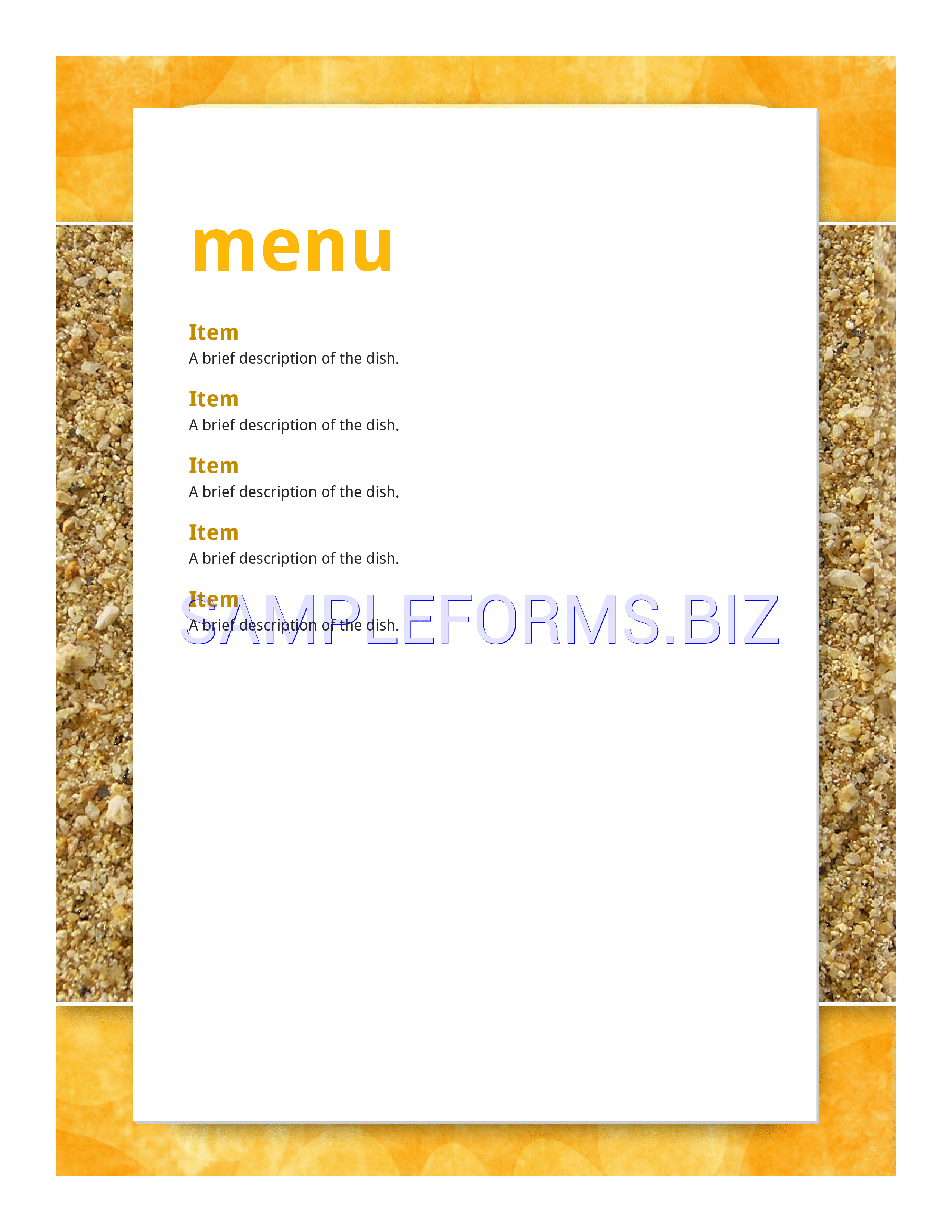 Preview free downloadable Party Menu Template 3 in PDF (page 1)